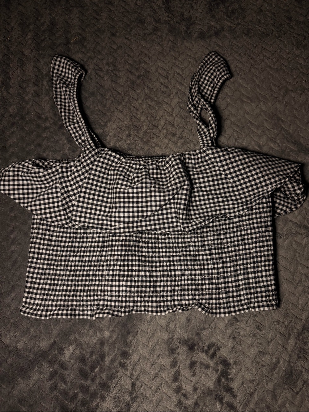 Zara Black and White Gingham Ruffle Crop Top